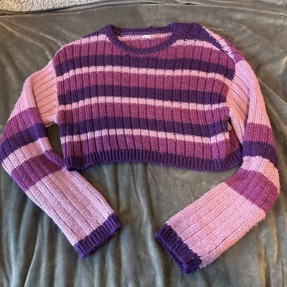 Purple cropped stripped Garage sweater size XS